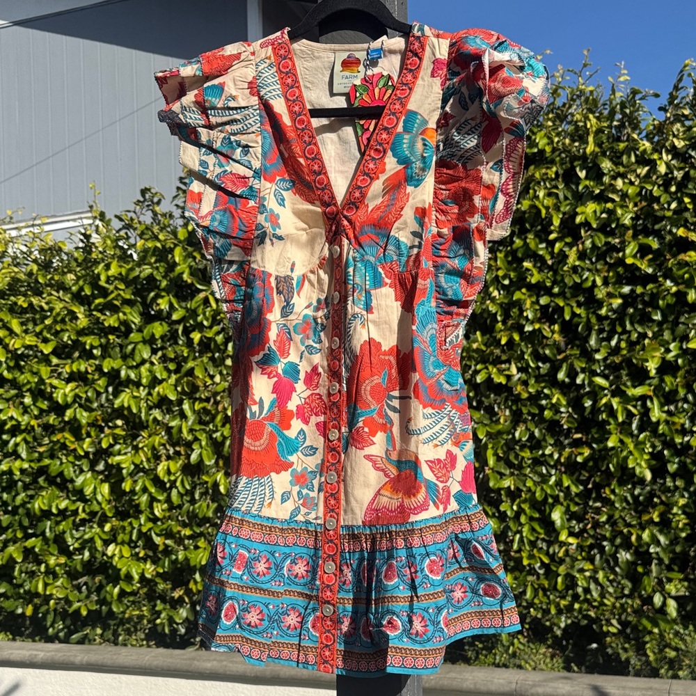 FARM Rio x Anthropologie Floral V-Neck Ruffle Dress